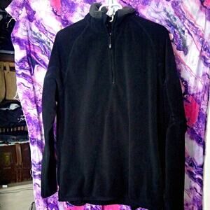 Old Navy Black Fleece 1/4 Zip Pullover Jacket Large Gray Sherpa Collar